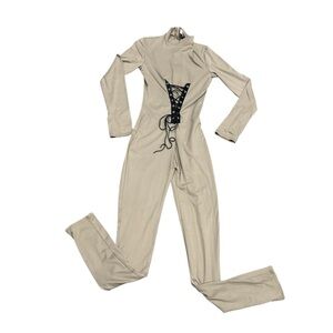 Beige Lace-Up Jumpsuit